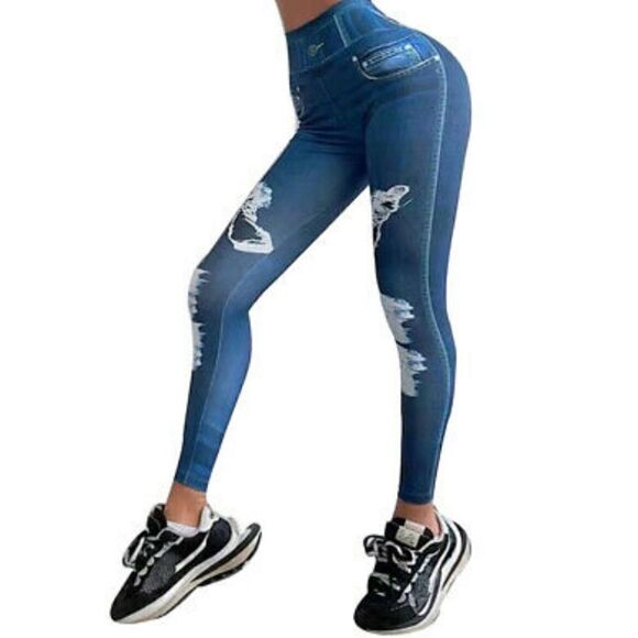 Jean Hole Printed High Waist Wide Legging size large - Picture 4 of 4